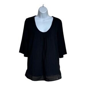 Donna Karan Sleepwear Black Top‎ Womens Medium Scoop Neck 3/4 Sleeve Tunic